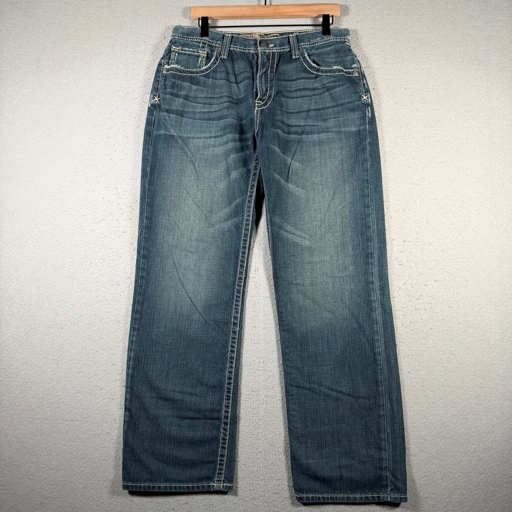 BKE Trent Mens Straight Leg Jeans 34x32 Medium Wash Blue KBK2106R Distressed